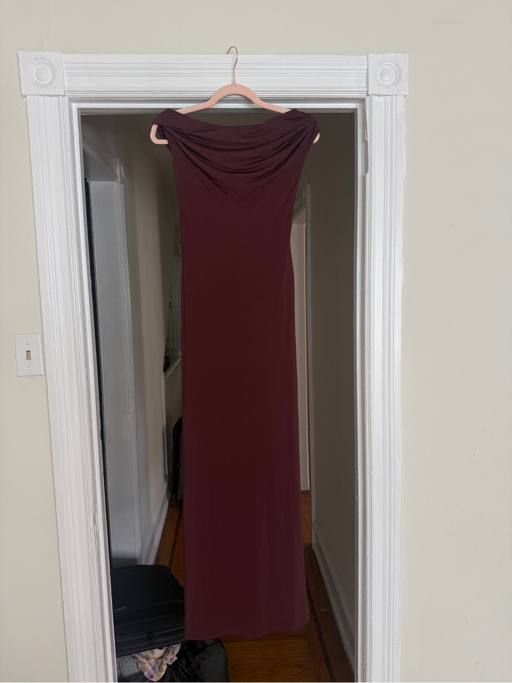 Burgundy Off-Shoulder Maxi Dress